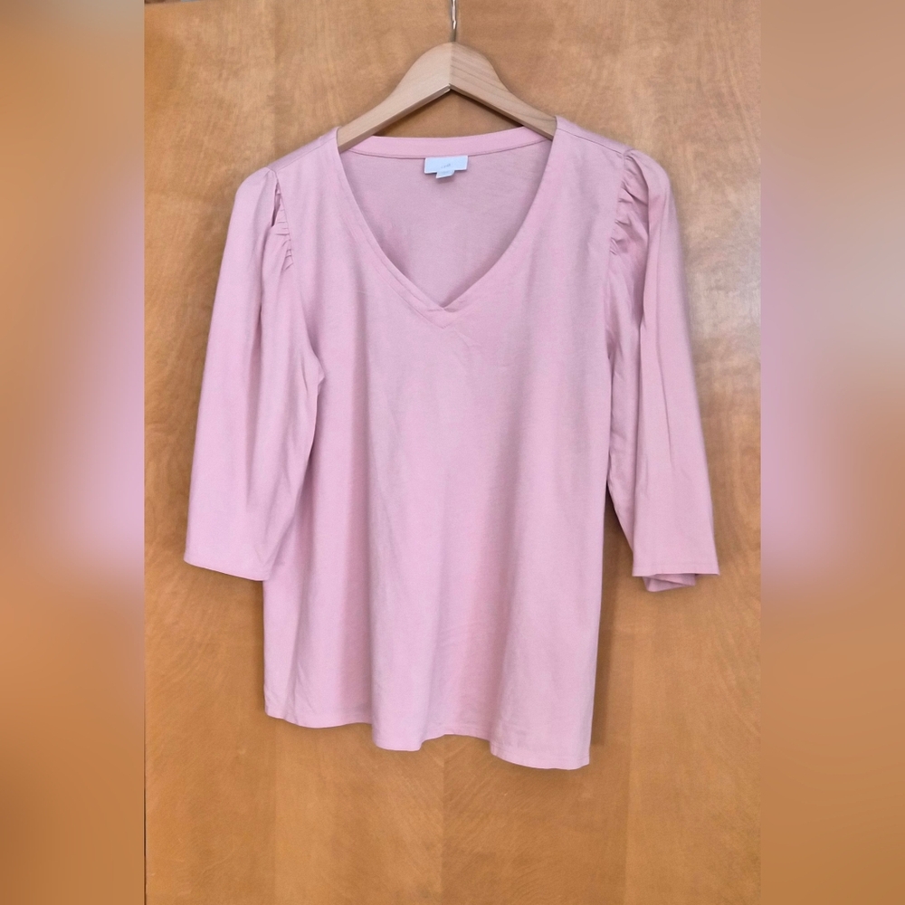 J. Jill Dusty Pink 3/4 Sleeve V-Neck Top